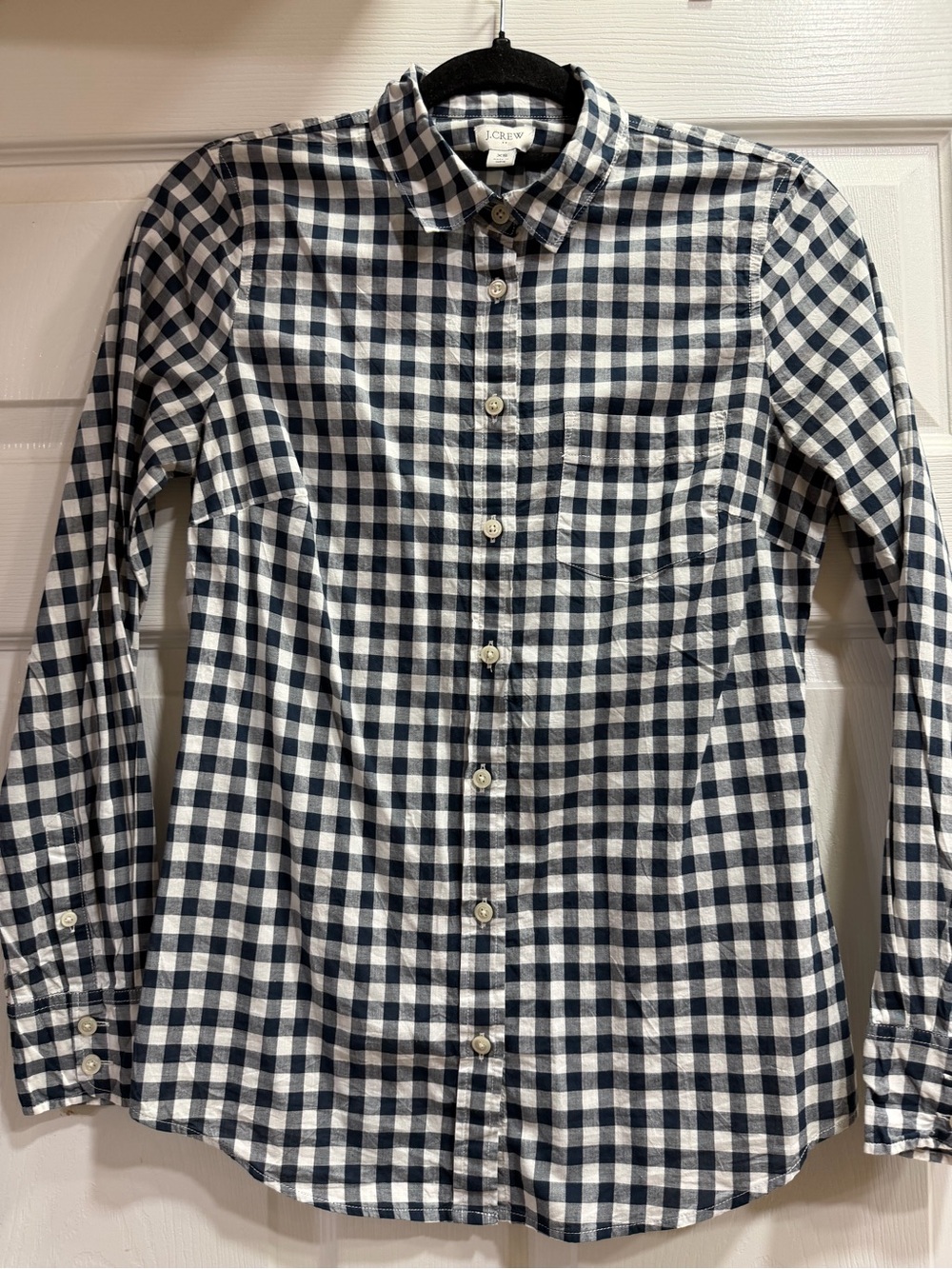 J. Crew women’s Navy and White Gingham Button-Down Shirt